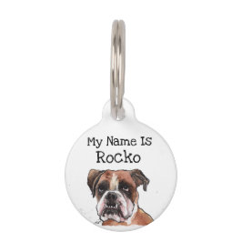 キュートブラウン&ホワイトボクおもしろいサードウオーターカラーアート ペット　ネームタグ