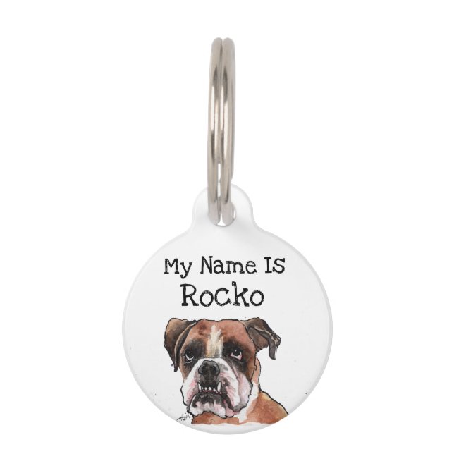 キュートブラウン&ホワイトボクおもしろいサードウオーターカラーアート ペット　ネームタグ (正面)