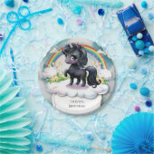 キュートブラックお洒落ユニコーン誕生日 ペーパープレート (パーティー)