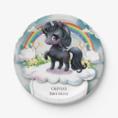 キュートブラックお洒落ユニコーン誕生日 ペーパープレート (正面)