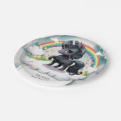 キュートブラックお洒落ユニコーン誕生日 ペーパープレート (アングル)