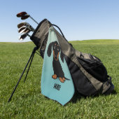 キュートブラックアンドタンダッシュンドウィナードッグカスタム ゴルフタオル (グリーン)