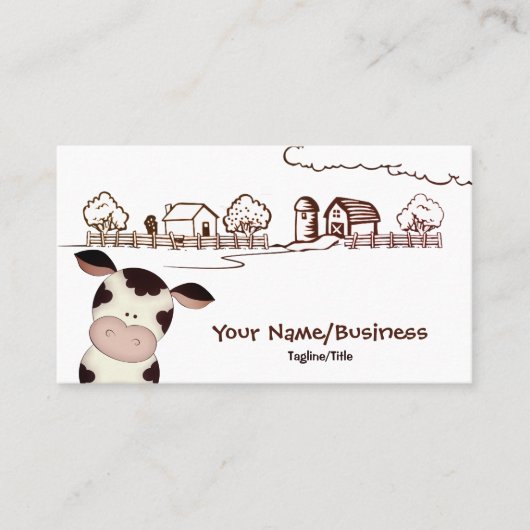 キュートブラックアンドホワイトカウズ納屋周囲の庭ファーム 名刺 (正面)