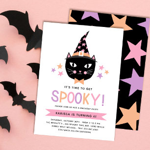 キュートブラックウィッチキャットパステルハロウィーン誕生日 招待状