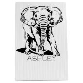 キュートブラックエレファントラインスケッチ ミディアムペーパーバッグ (正面)