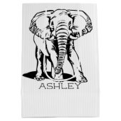 キュートブラックエレファントラインスケッチ ミディアムペーパーバッグ (裏面)