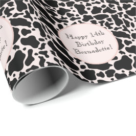 キュートブラックオンピンクコウィドプリントファームアニマル文字 ラッピングペーパー