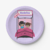 キュートブラックガールスランバーパーティーパープル誕生日 ペーパープレート (正面)