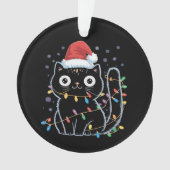 キュートブラックキャットサンタクリスマスライトニャー子猫 オーナメント (正面)