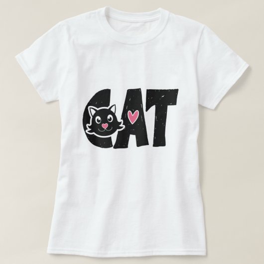 キュートブラックキャットタイポグラフィデザイン Tシャツ (デザイン正面)