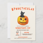 キュートブラックキャットハロウィン誕生日 招待状 (正面)