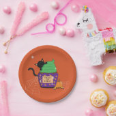 キュートブラックキャットハロウィーンオレンジ紙プレート ペーパープレート (パーティー)