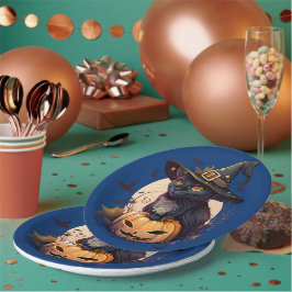 キュートブラックキャットハローウィンパーティ招待状 ペーパープレート