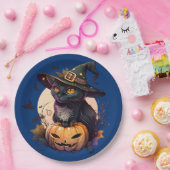 キュートブラックキャットハローウィンパーティ招待状 ペーパープレート (パーティー)