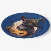 キュートブラックキャットハローウィンパーティ招待状 ペーパープレート (アングル)