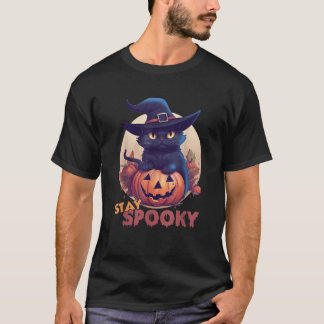 キュートブラックキャットパンプキンステイ不気味フルムーンハロ Tシャツ