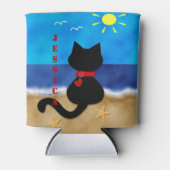 キュートブラックキャットビーチテーマクーラーボックス 缶クーラー (正面)