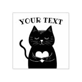 キュートブラックキャットホールディングハートカスタム文字 ラバースタンプ (インプリント)