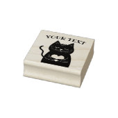 キュートブラックキャットホールディングハートカスタム文字 ラバースタンプ (スタンプ)