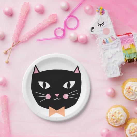 キュートブラックキャットボウタイハロウィン誕生日 ペーパープレート (パーティー)