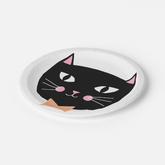 キュートブラックキャットボウタイハロウィン誕生日 ペーパープレート (アングル)