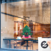 キュートブラックキャット&クリスマスツリーメリークリスマス文字 ウィンドウサイン (カフェ窓)