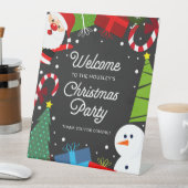 キュートブラッククリスマスパーティーサンタ&雪だるま 台座サイン (インサイチュ)