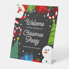 キュートブラッククリスマスパーティーサンタ&雪だるま 台座サイン