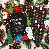 キュートブラッククリスマスパーティーサンタ&雪だるま 招待状