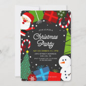 キュートブラッククリスマスパーティーサンタ&雪だるま 招待状 (正面)