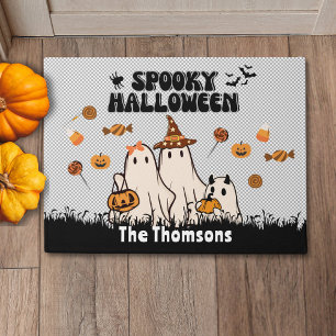 キュートブラックグルービーハロウィン不気味幽霊ファミリー ドアマット