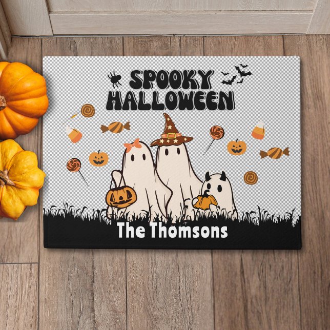 キュートブラックグルービーハロウィン不気味幽霊ファミリー ドアマット (クリエイターアップロード済み)