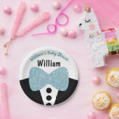 キュートブラックタキシードブルーグリッターボウタイベビーシャワー ペーパープレート (パーティー)