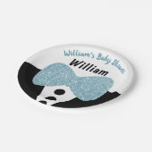 キュートブラックタキシードブルーグリッターボウタイベビーシャワー ペーパープレート (アングル)