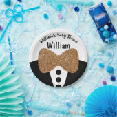 キュートブラックタキシード金ゴールドグリッターボウタイ赤ちゃんシャワー ペーパープレート (パーティー)