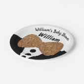 キュートブラックタキシード金ゴールドグリッターボウタイ赤ちゃんシャワー ペーパープレート (アングル)