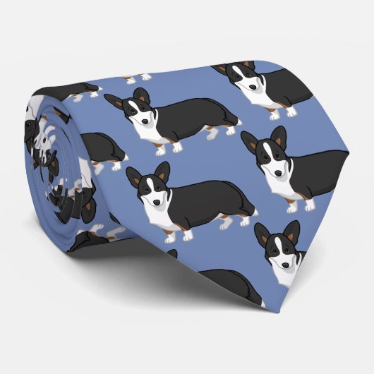 キュートブラックタンカーディガンウェルシュコーギー愛犬家 ネクタイ (ロール)