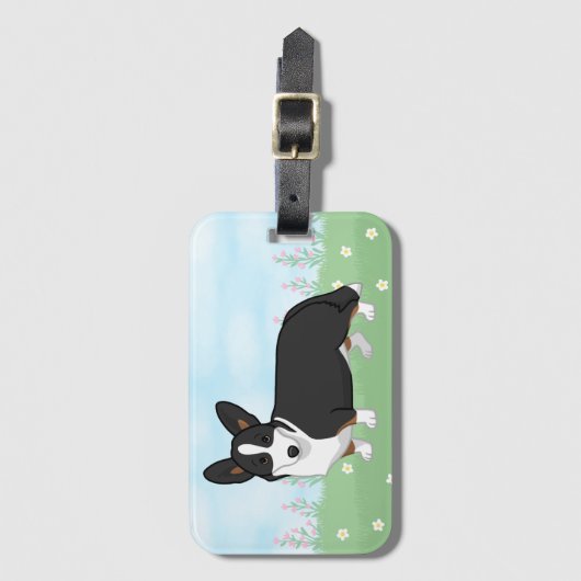 キュートブラックタンカーディガンウェルシュコーギー愛犬家 ラゲッジタグ (正面縦)