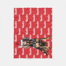 キュートブラックタンコンハウンドドクリスムホリデー フリースブランケット