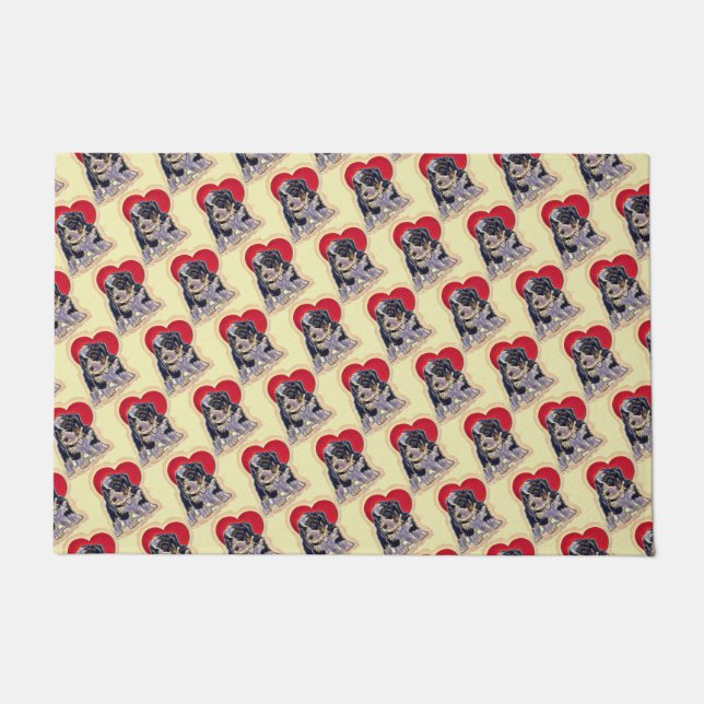 キュートブラックタンベルネドードル ドアマット (正面)