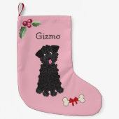 キュートブラックティーカッププードルモノグラムピンク スモールクリスマスストッキング (正面)