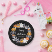 キュートブラックハッピーハローウィンイラストレーションパーティー ペーパープレート (パーティー)