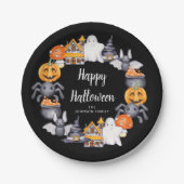キュートブラックハッピーハローウィンイラストレーションパーティー ペーパープレート (正面)