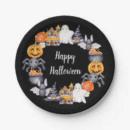 キュートブラックハッピーハローウィンイラストレーション ペーパープレート