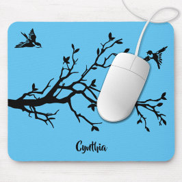 キュートブラックバード&ツリーブランチパーソナライズされた マウスパッド