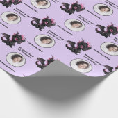 キュートブラックパープルチビ(小さくかわいく書いた感じ)ドラゴンカスタムフォト文字 ラッピングペーパー (角)