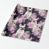 キュートブラックブルフランスのドッグフローララッピング紙 ラッピングペーパー (アンロールド)