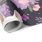 キュートブラックブルフランスのドッグフローララッピング紙 ラッピングペーパー (ロールコーナー)