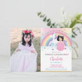 キュートブラックヘアプリンセスユニコーンレインボー誕生日 招待状 (スタンド正面)