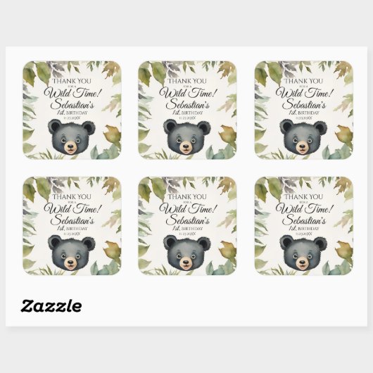 キュートブラックベアーウッドランドサンキューレ誕生日 スクエアシール (シート)